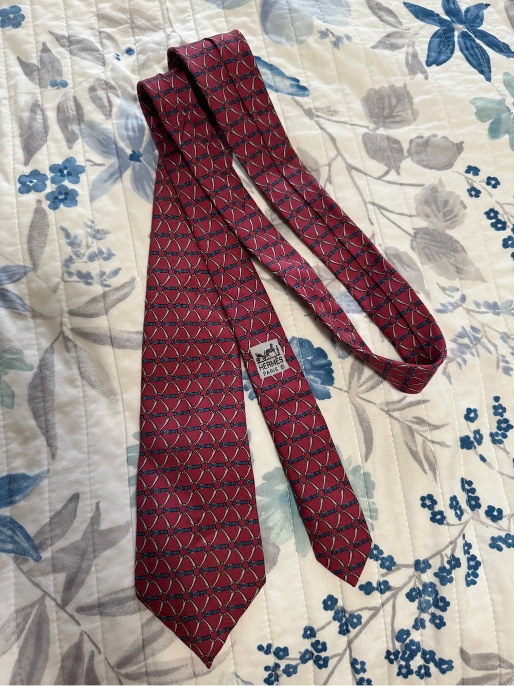 Hermes vintage  Red Geometric Silk Tie